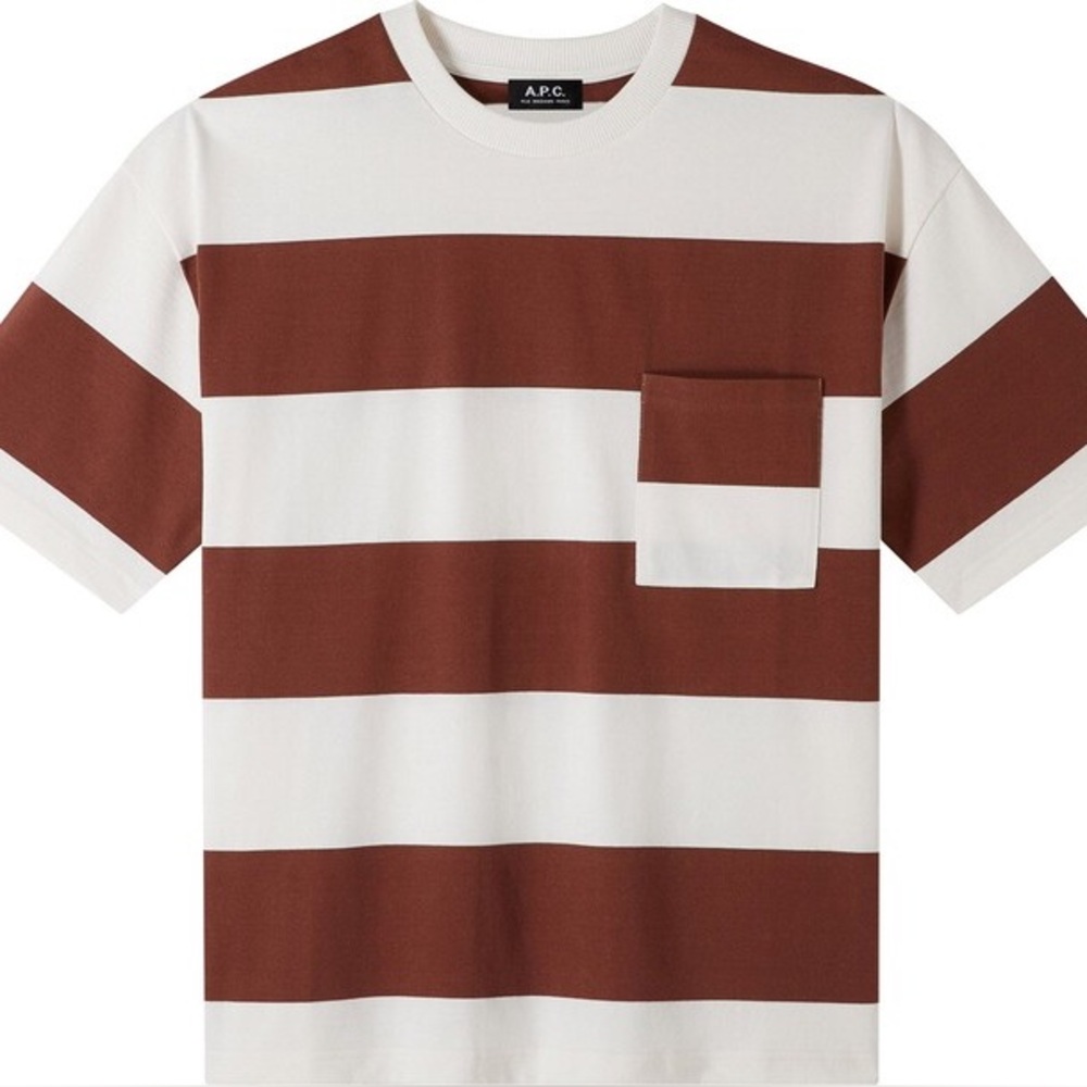 A.P.C. Wide Brown and White Striped Pocket Tee